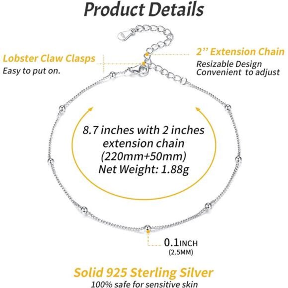 925 Sterling Silver Ankle Bracelet for Women, Simple Cuban Link/Figaro/Twisted - Picture 5 of 14